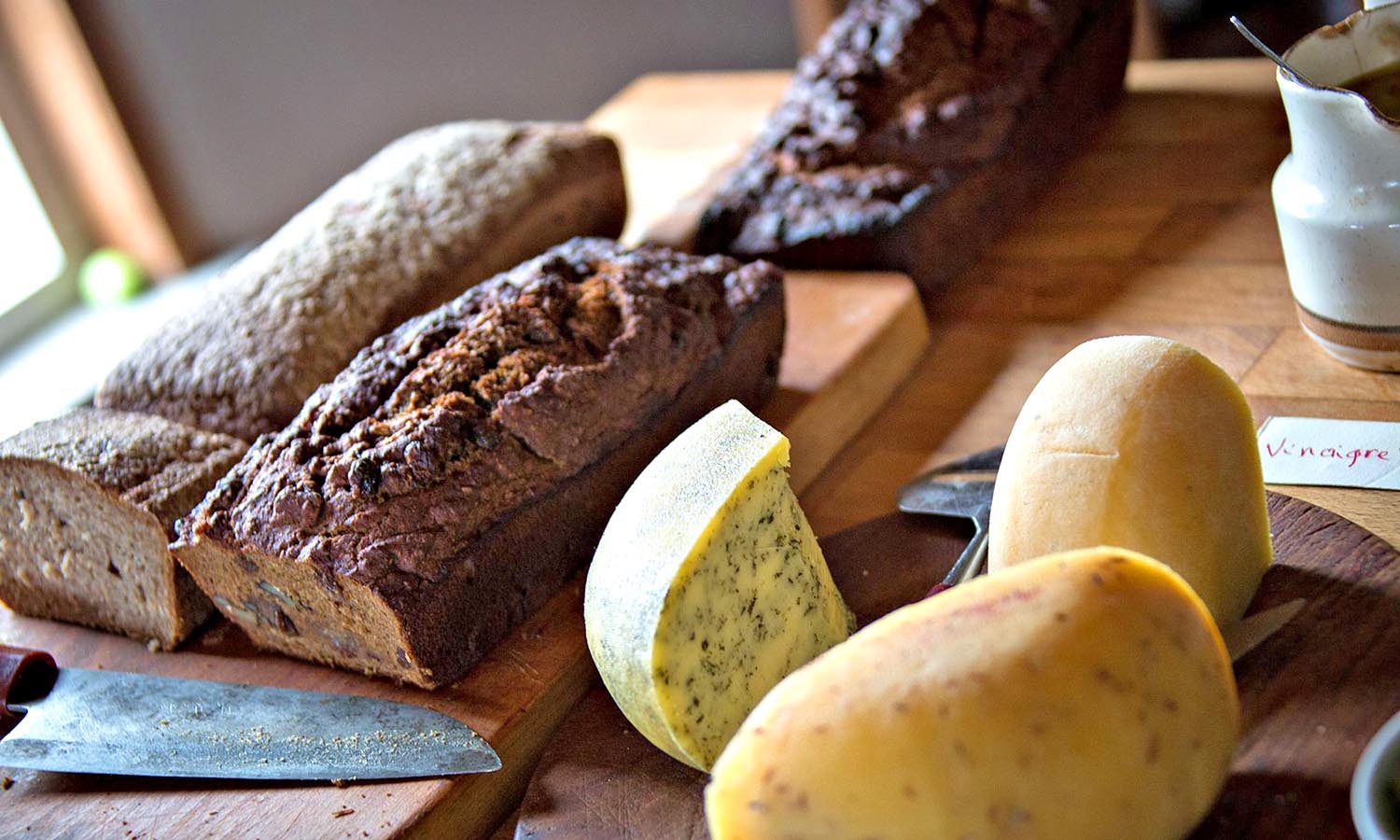 A selection of Irish bread and cheeses. 