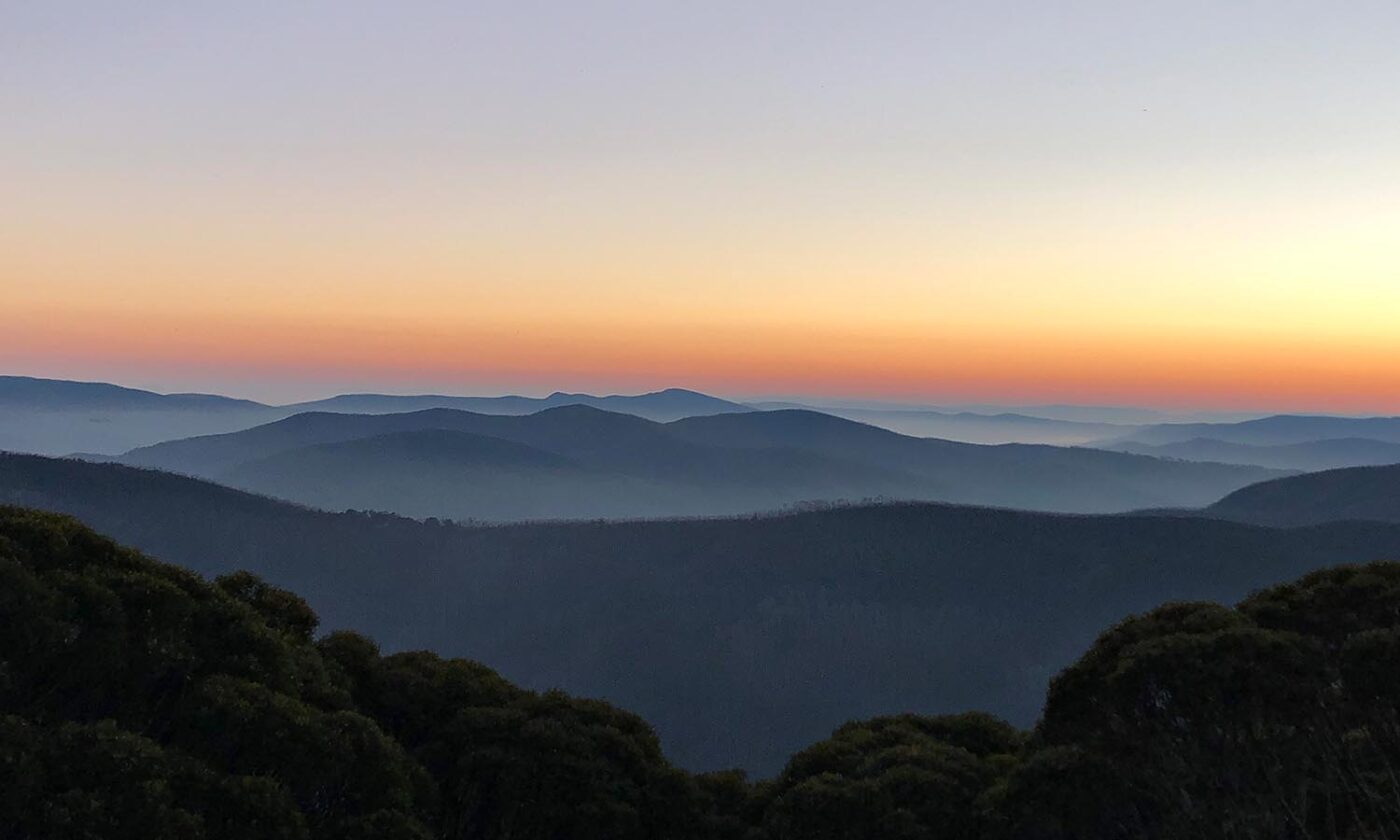 The beautiful Victorian landscape from the top of Mt Hotham at sunset.