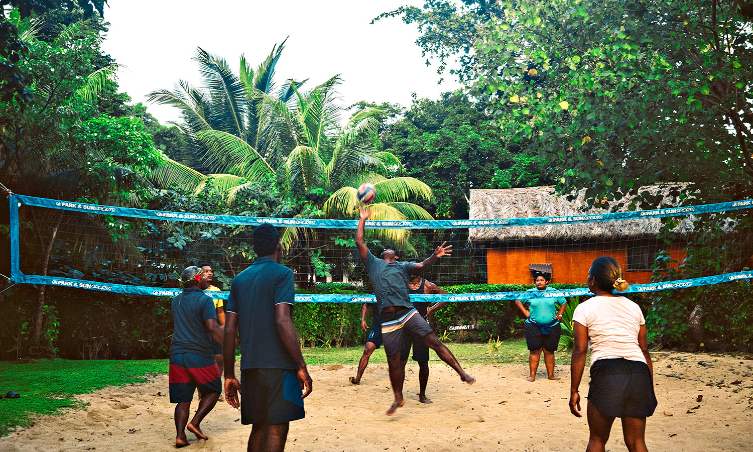 Volleyball is in the sand...