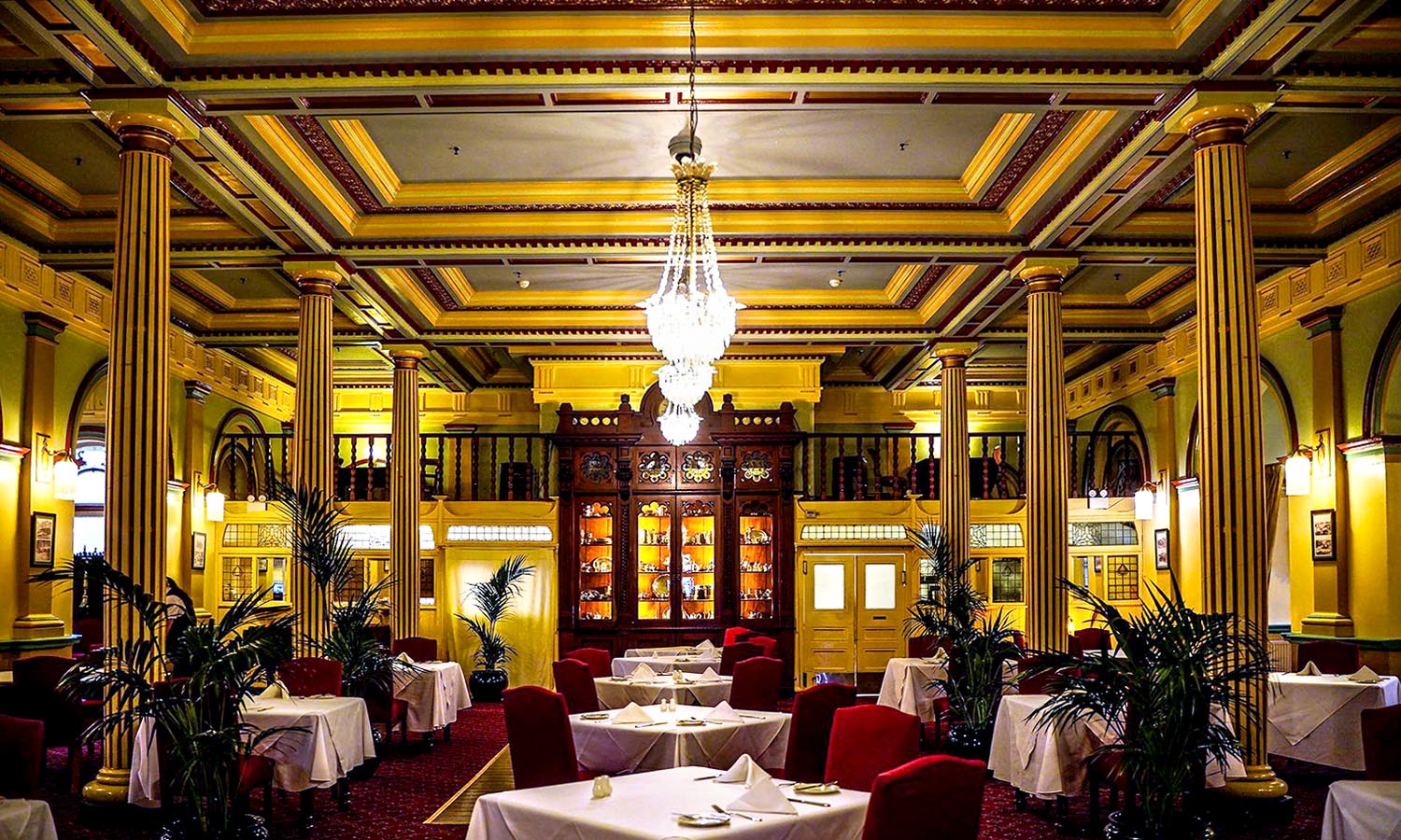 The Victorian-era dining Room at The Carrington Hotel.