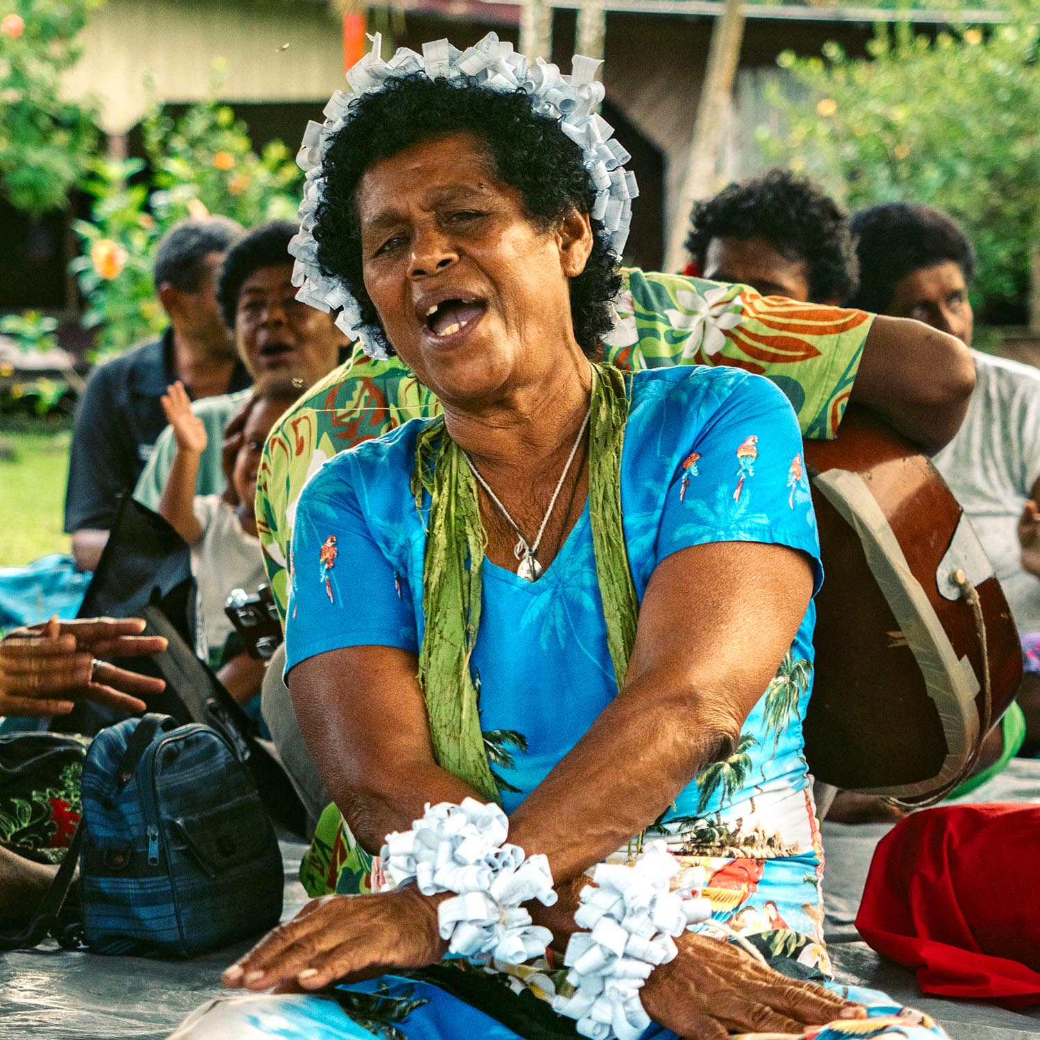 A Vunikura village elders performing a traditional Fijian song.