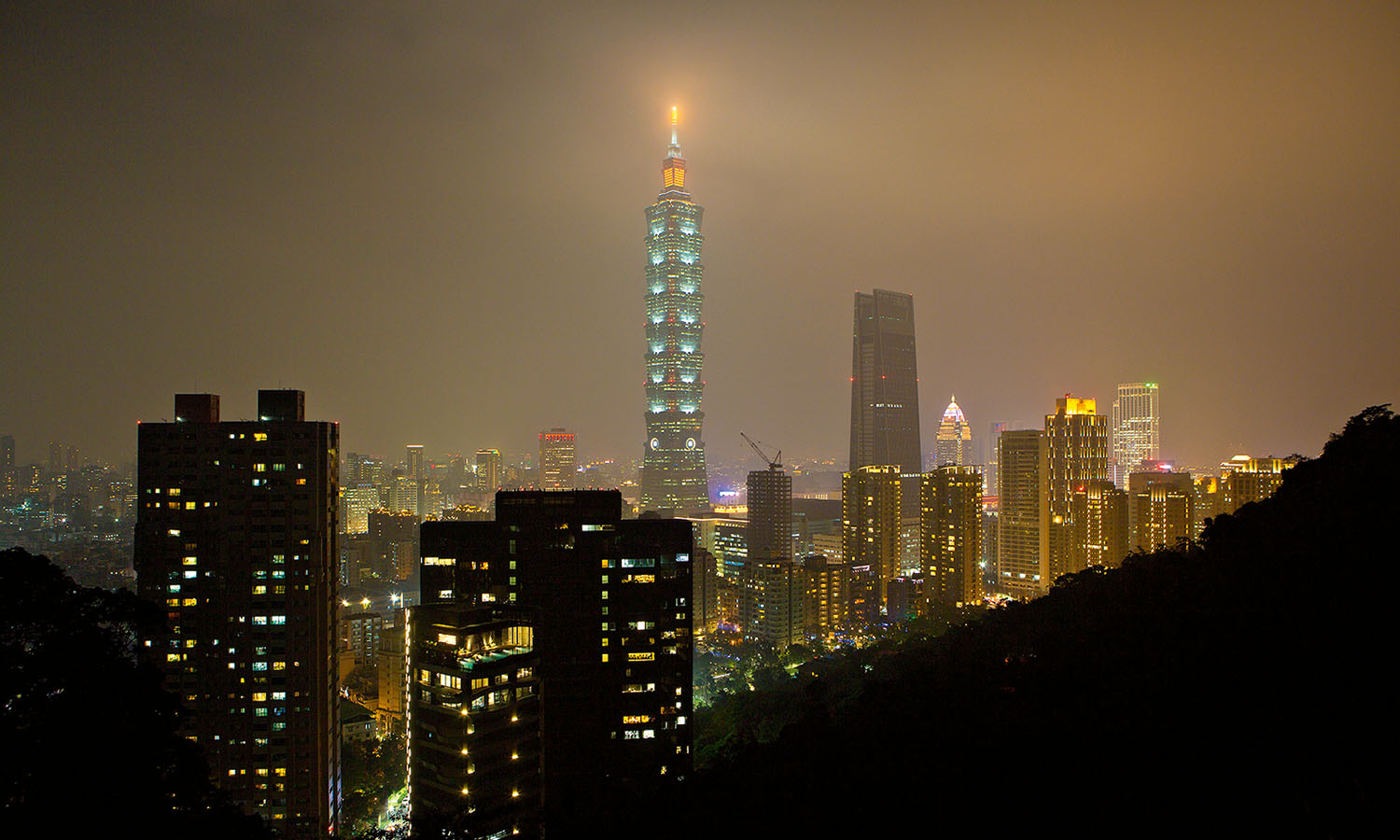 The cityscape of Taipei at night from Elephant Mountain.