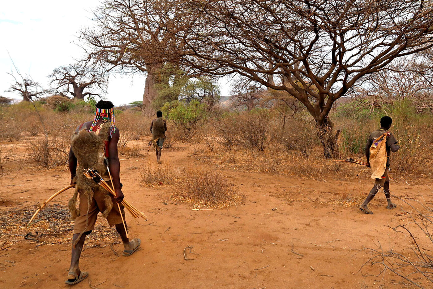 A couple of members from the Hadzabe tribe going out to hunt.