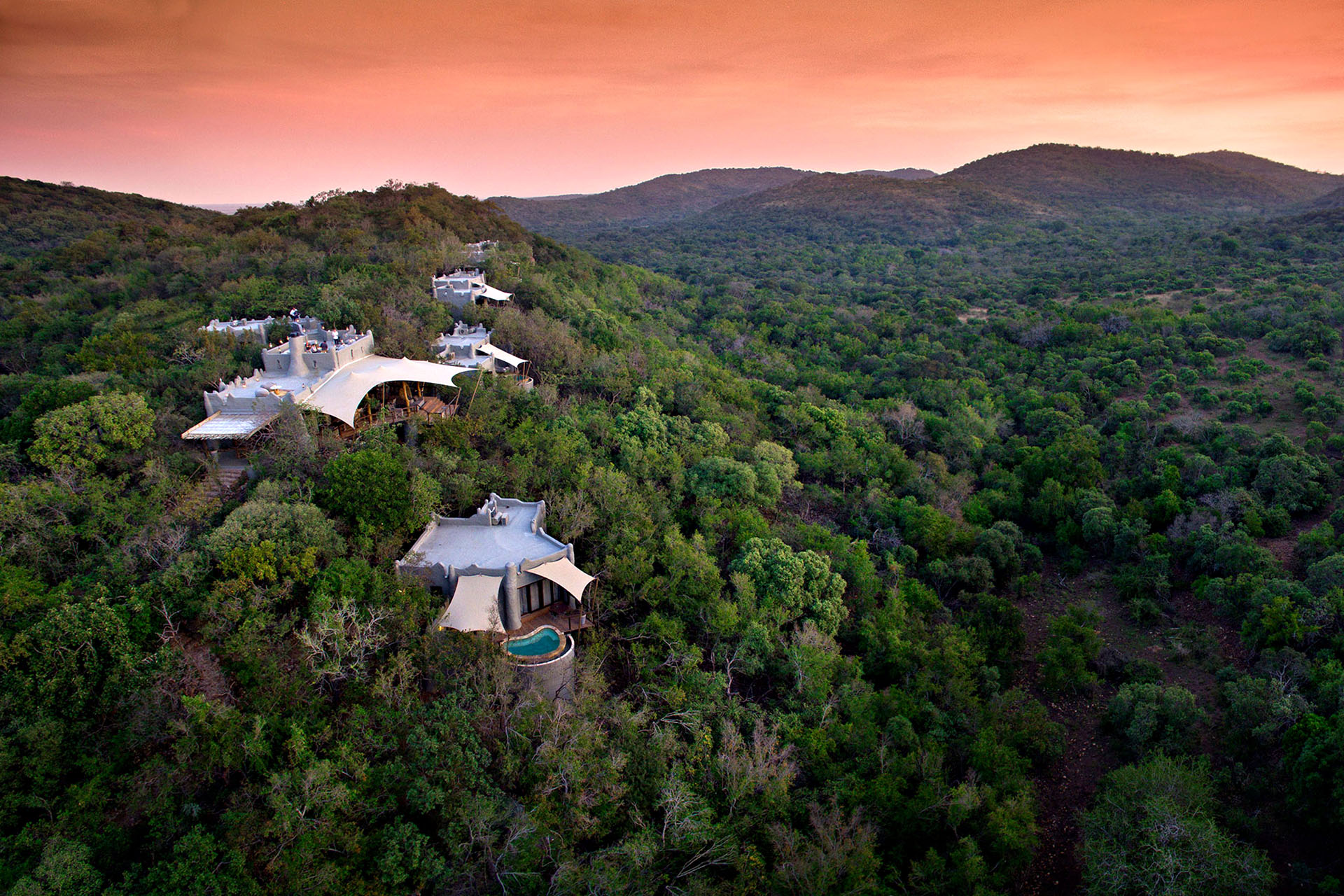 Phinda Rock Lodge, nestled in the lush growtth of Phinda Private Game Reserve in South Africa.