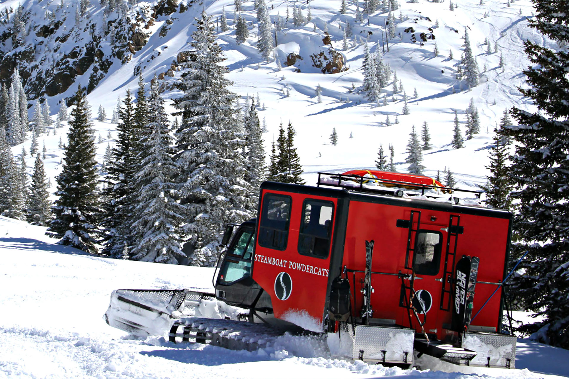 A Steamboat Powdercat making its way over the snow in Steamboat Springs, Colorado.