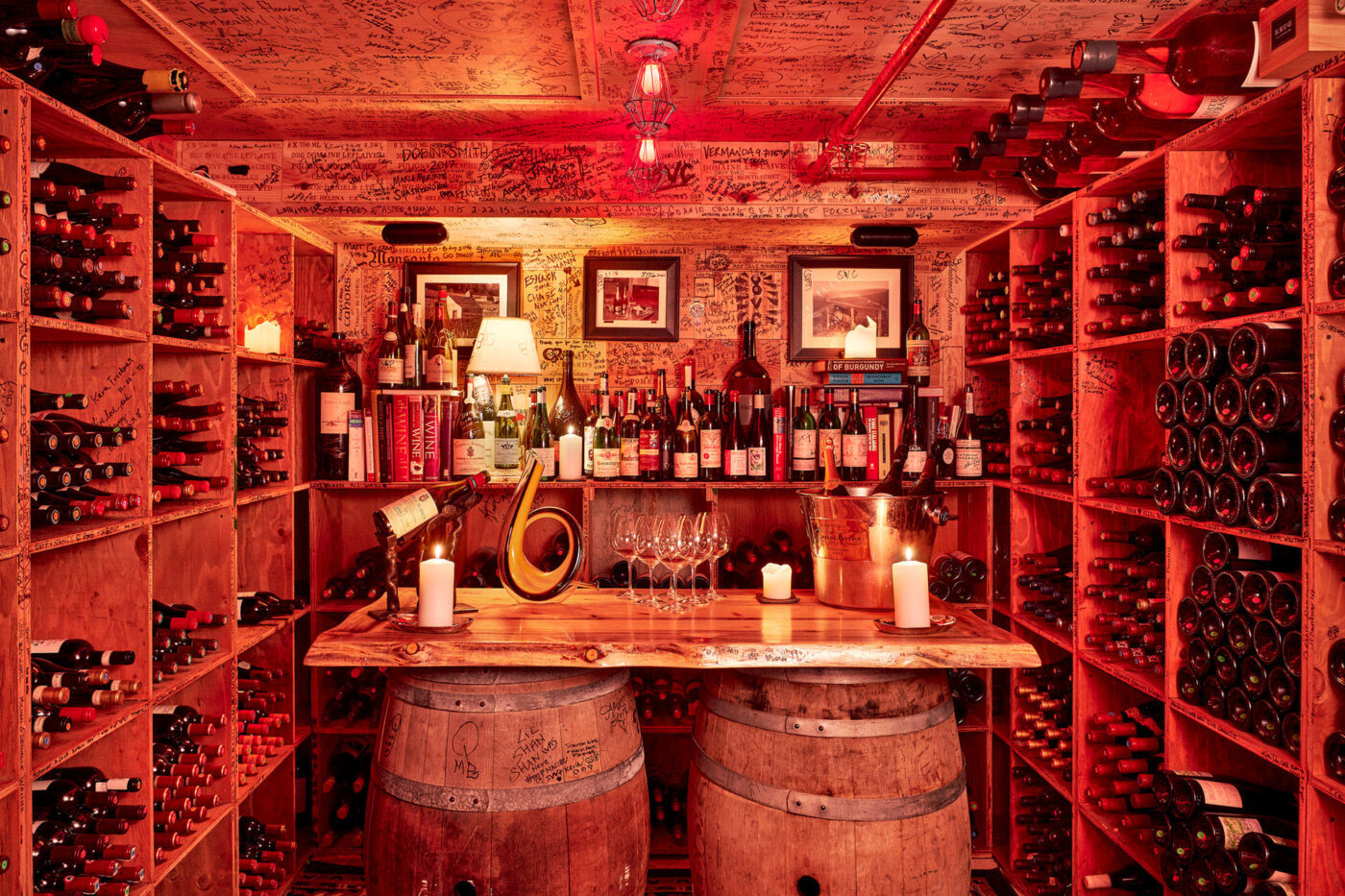 The Little Nel's extensive selection of wine located in their hidden wine cellar.