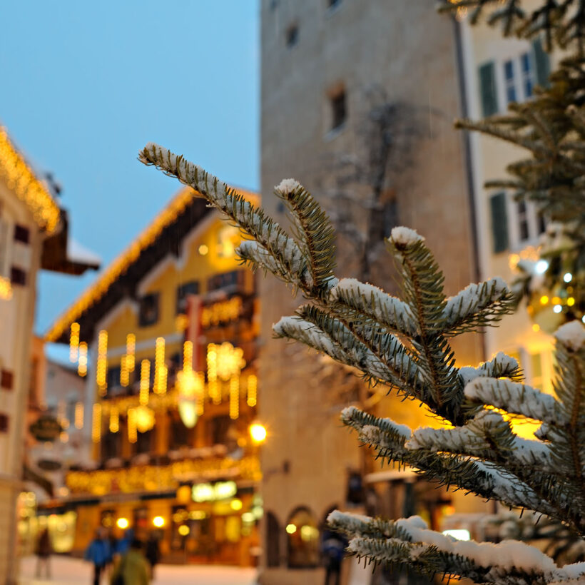 The typically quiet and quaint streets of Zell am See during the early winter Christmas season.