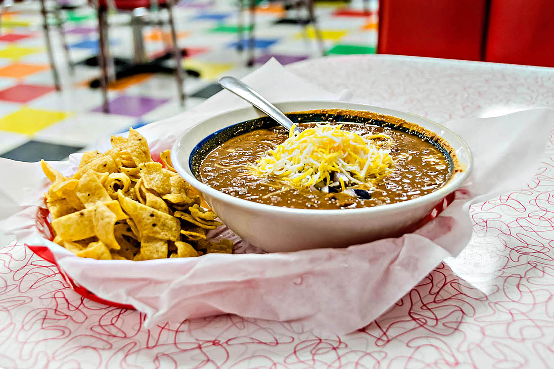 Chips and chilli, a classic combo.