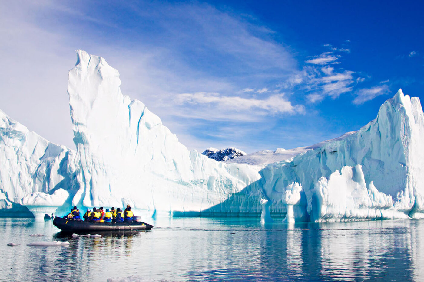 Zodiac cruise among Antarctic icebergs.