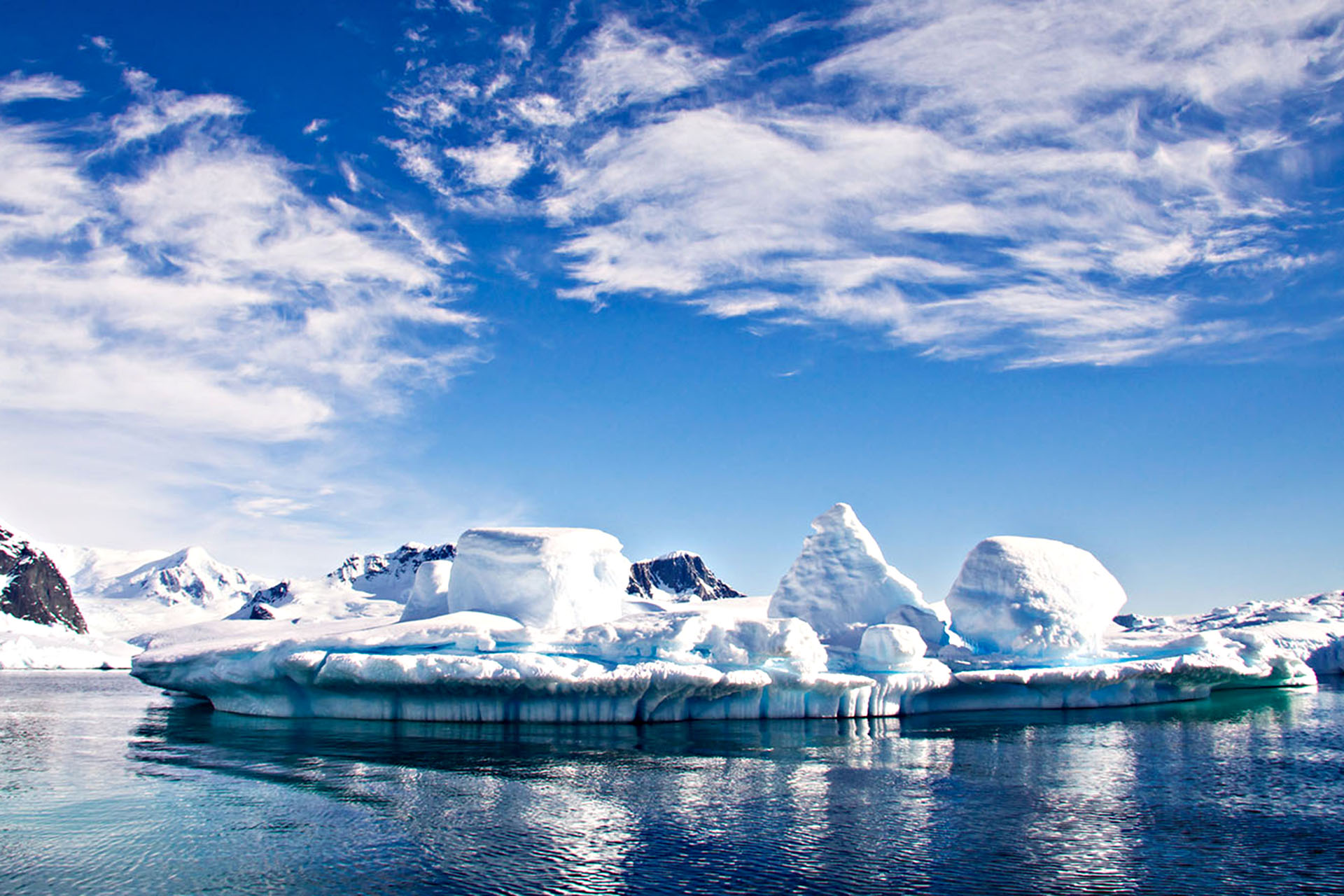 Icebergs floating off the Antarctic Peninsula.