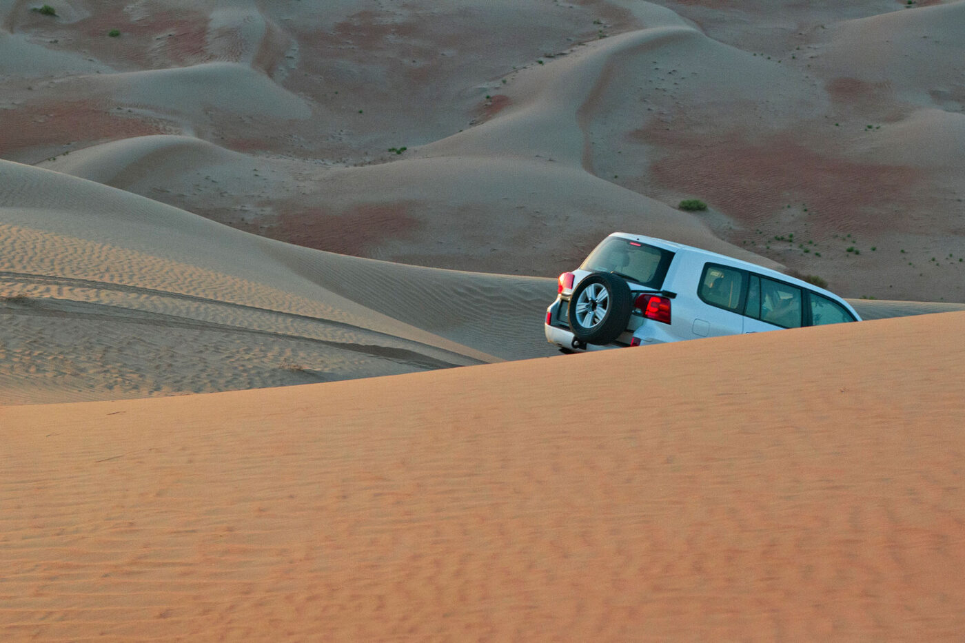 4WD dune bashing in the Rub' al Khali desert near Abu Dhabi.