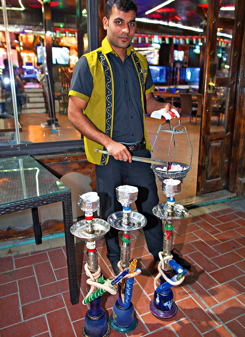 Preparing the hookahs at Le Boulanger.
