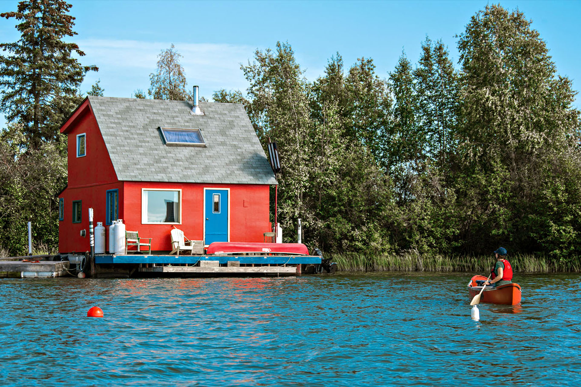 Bright bakehouses add a pop of colour to Great Slave Lake in Yellowknife.