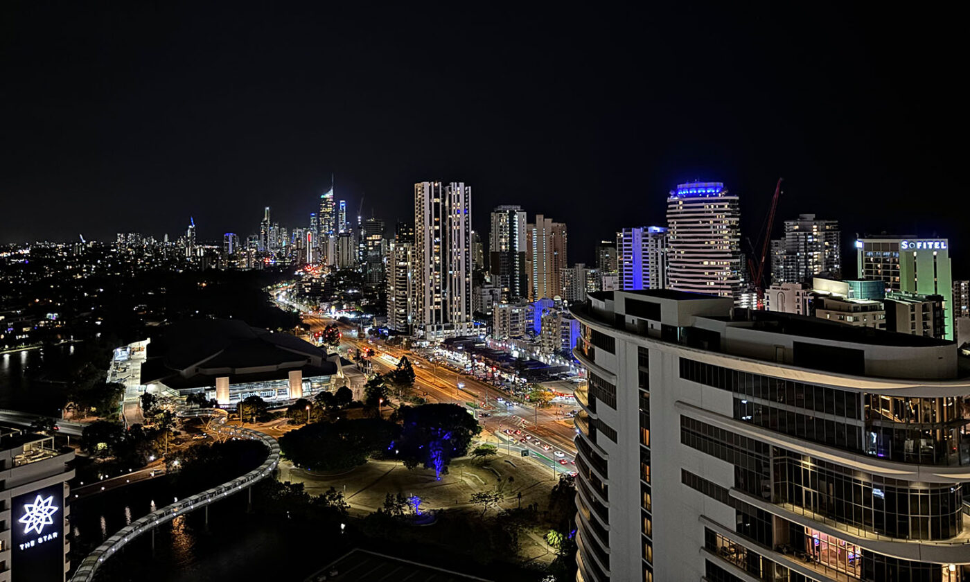 The epic skyline view from The Star in Broadbeach at nighttime.