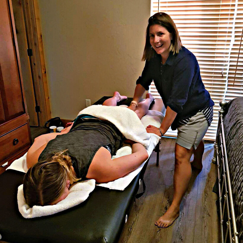Jessie treats athletes wherever she can, from bedrooms and hallways to airport lounges.
