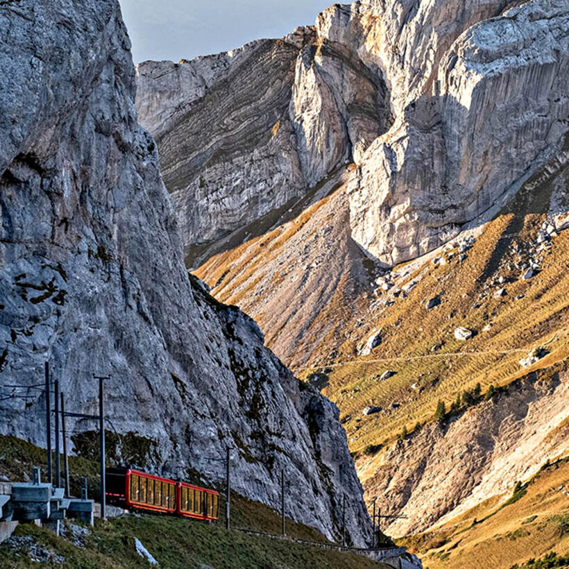 Cogwheel railway climbing Mount Pilatus.