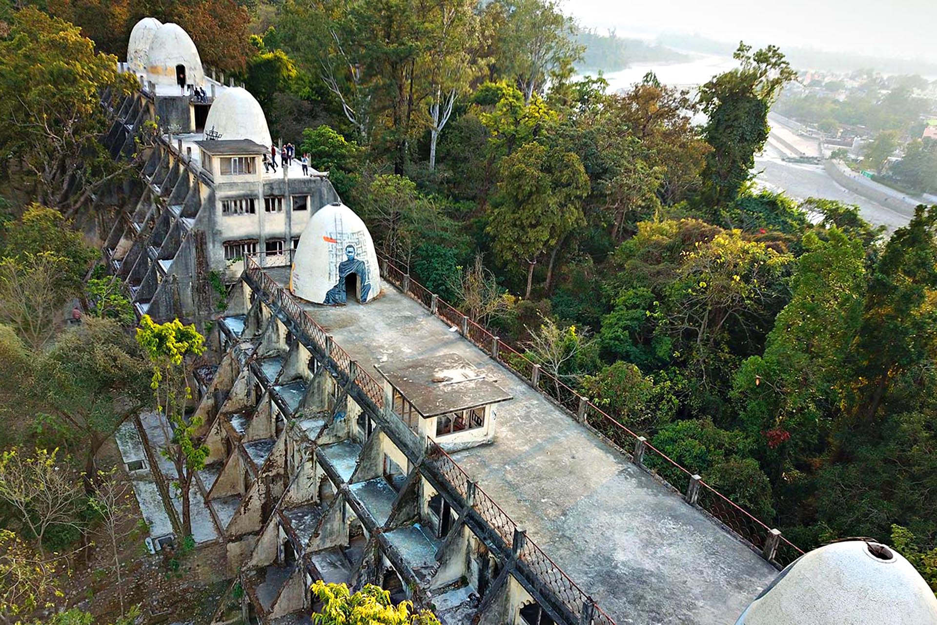 The walls of Chaurasi Kutia in Rishikesh, where the Beatles wrote most of the material for the White Album.