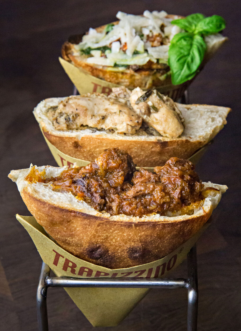 Trapizzino’s tramezzino sandwiches, made from pizza dough and all sorts of fillings.