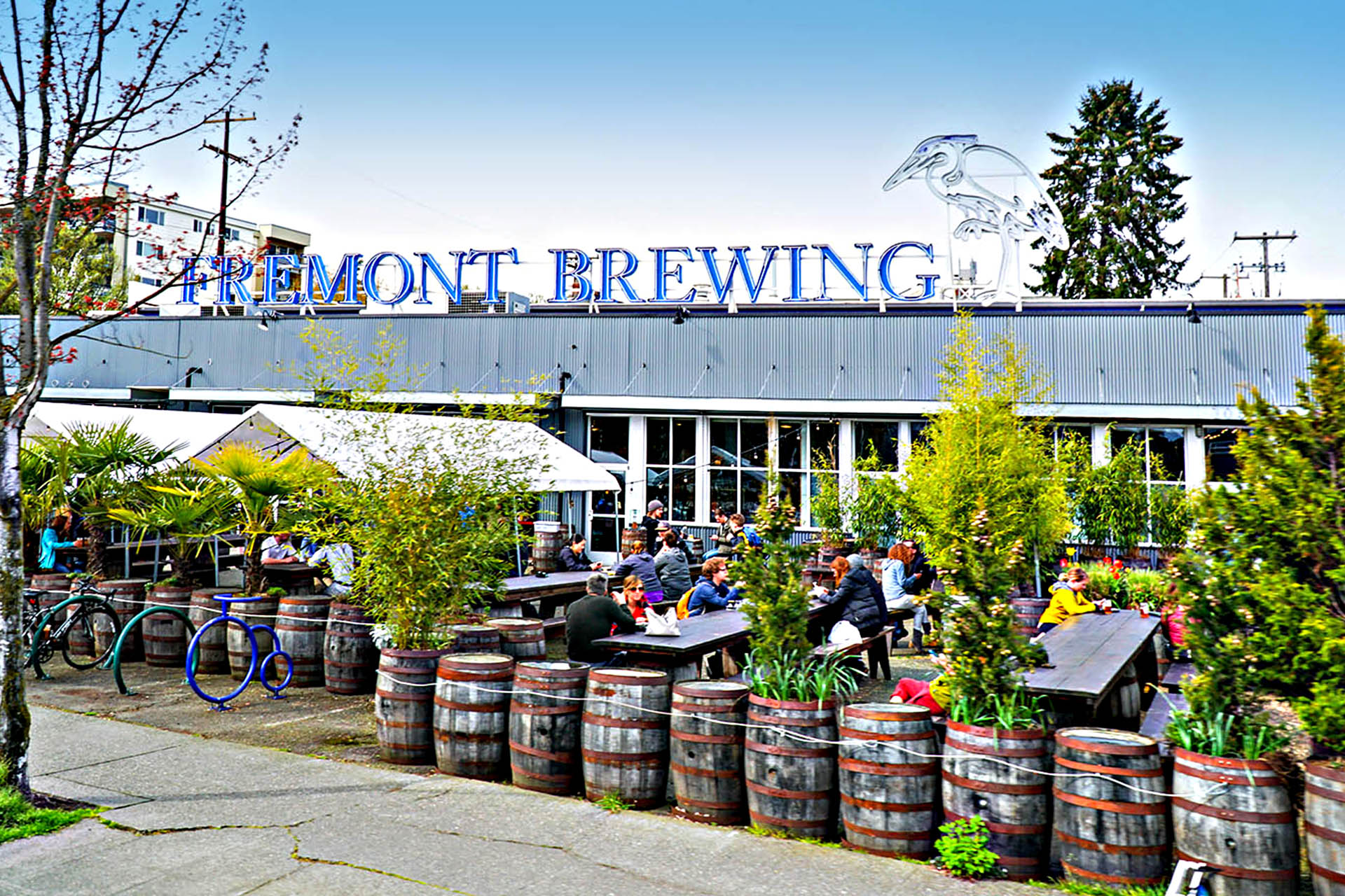 Pretzels and craft beer at Fremont Brewing’s Urban Beer Garden. Try the Interurban IPA.
