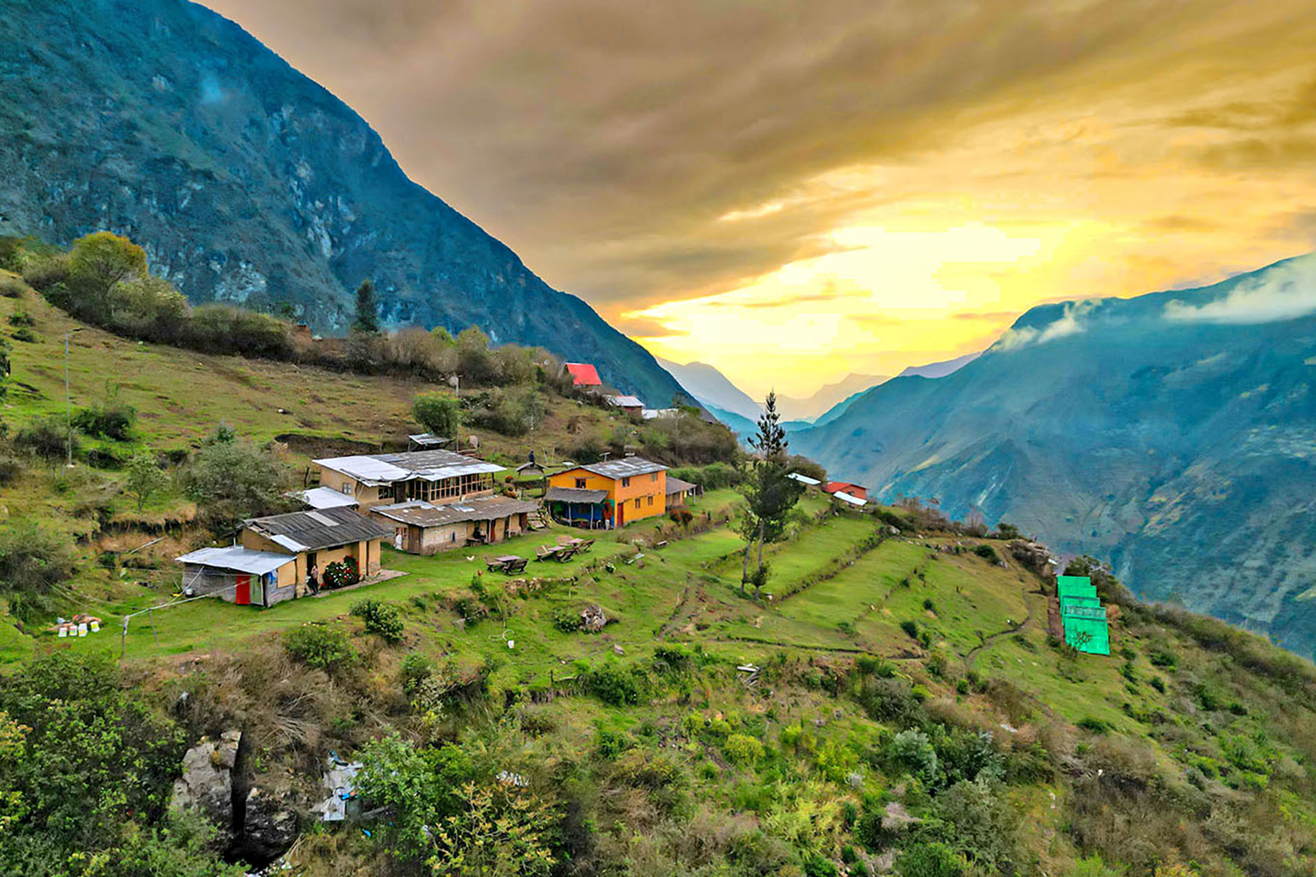 Marampata, one of the idyllic, rustic villages that you camp at along your 5 day journey, has some of the best views in the world.