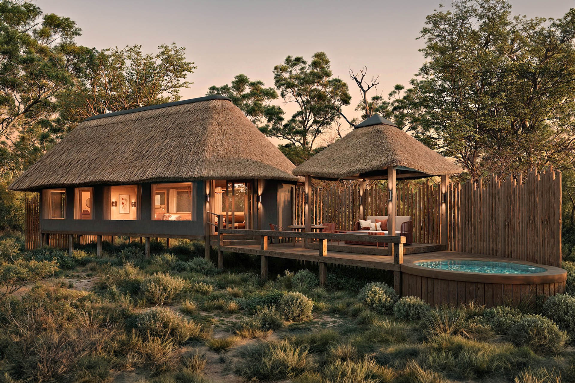 Luxury safari suite at Kanana Nyana overlooking the Okavango Delta, Botswana.