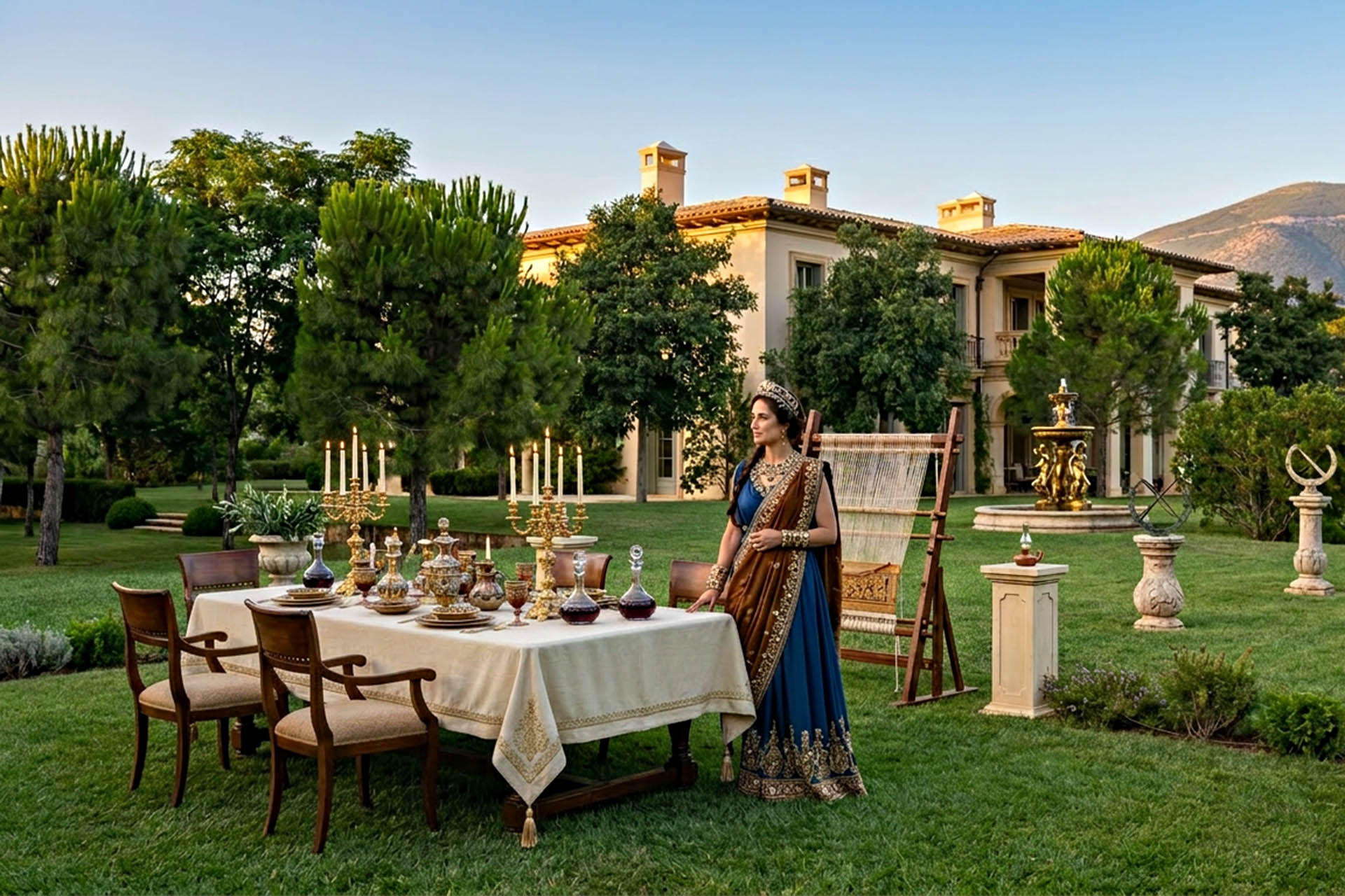 Private ancient Greek-inspired dining experience in a Mediterranean villa with historical storytelling and traditional décor.