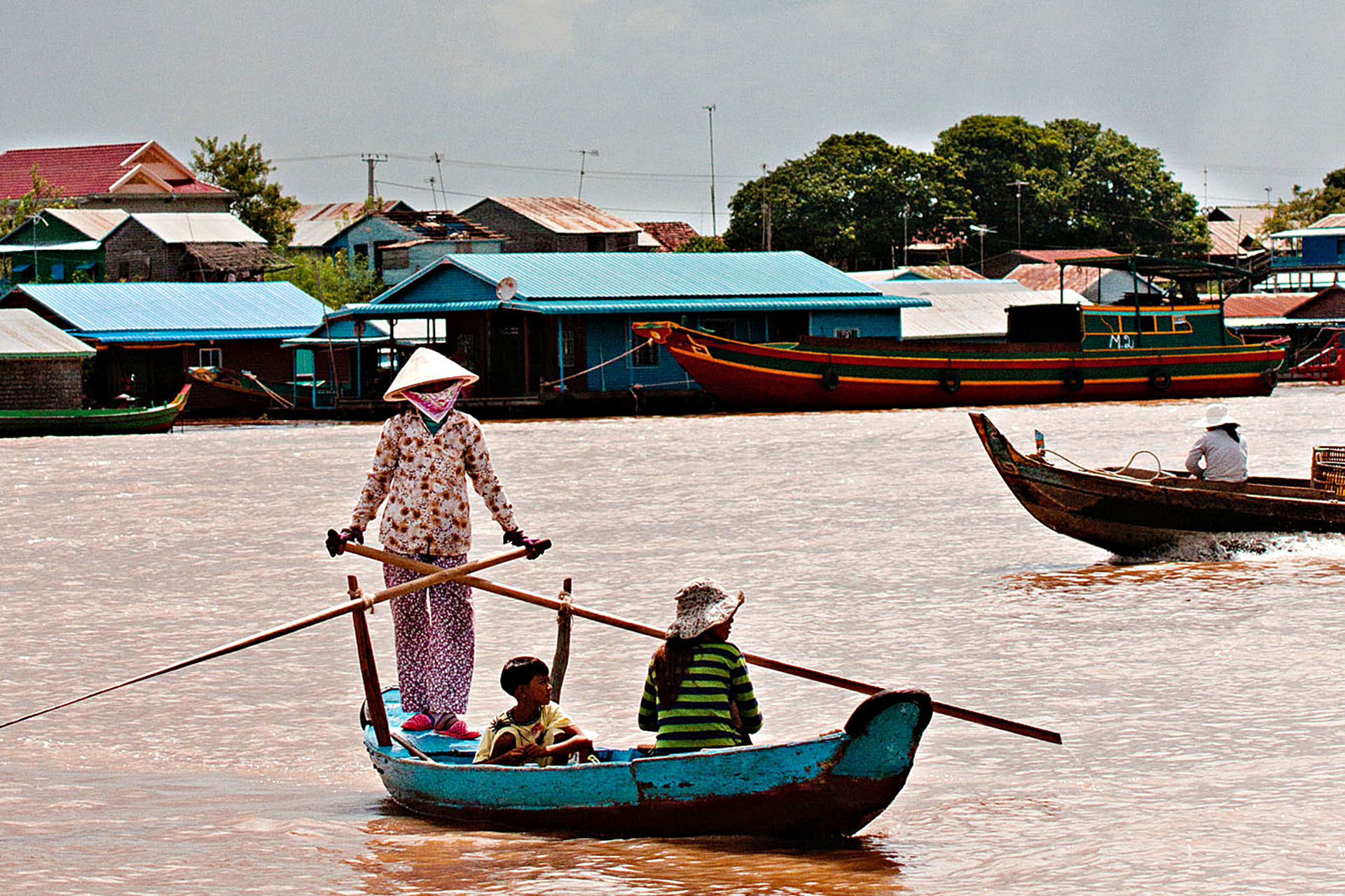 Sampans service a floating Cambodian village near Siem Reap.