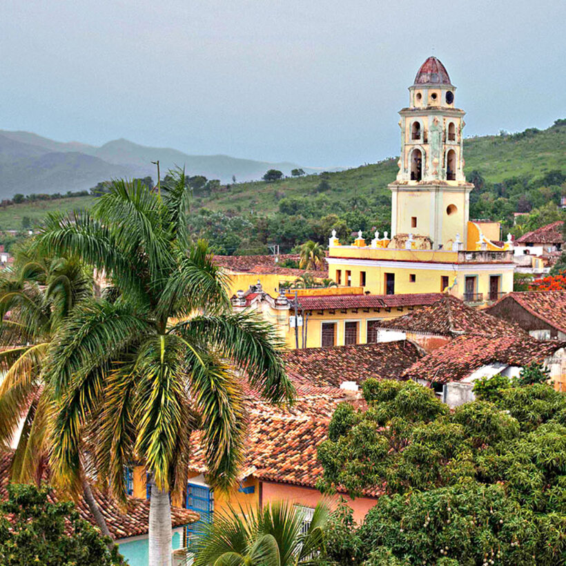 View of Trinidad and the Museo Histórico Municipal bell tower.