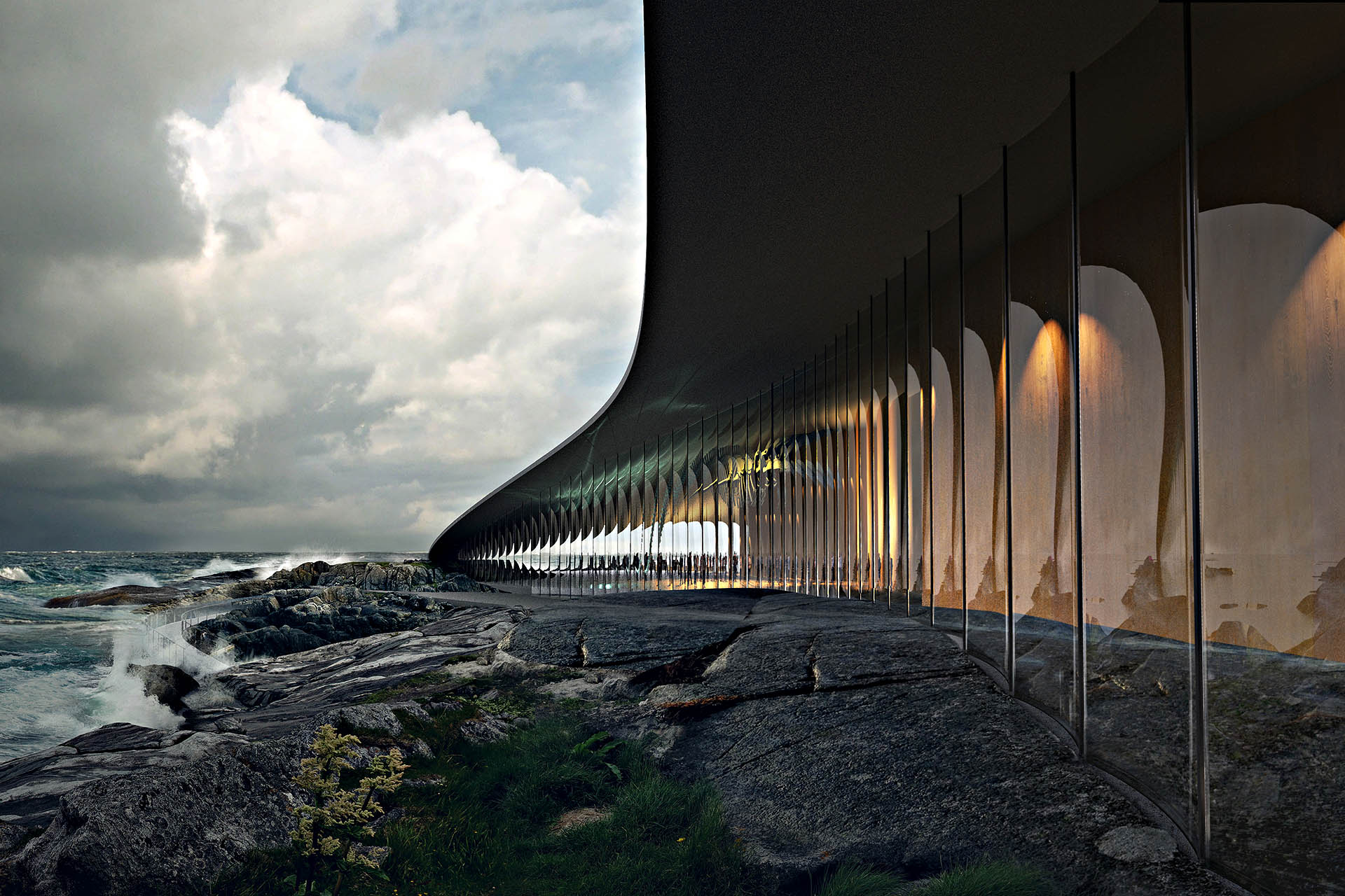 The Whale museum in Andenes, Norway, designed to blend into the rocky coastline beside the Norwegian Sea.