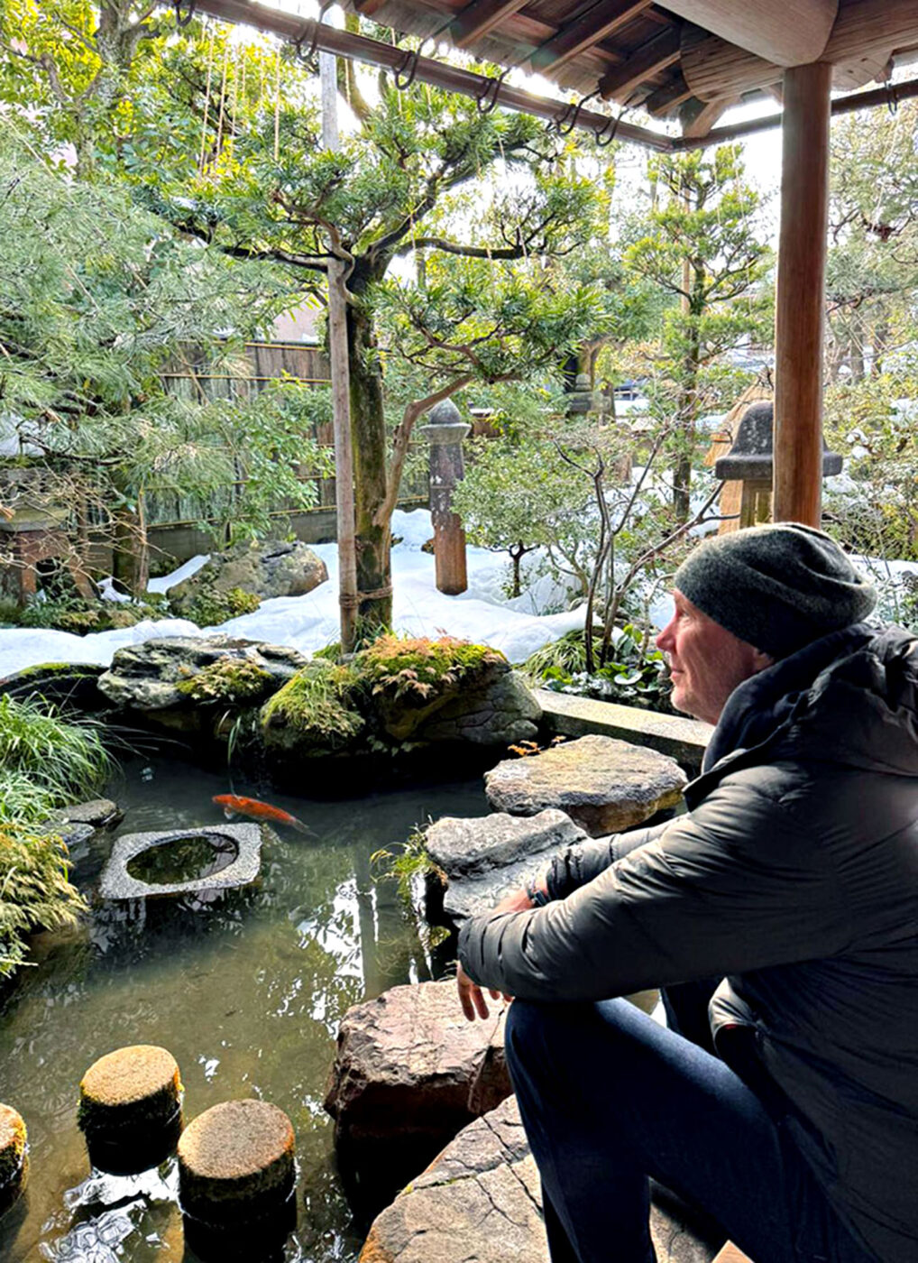 Winter garden at the Nomura Samurai Residence in Kanazawa, Japan.