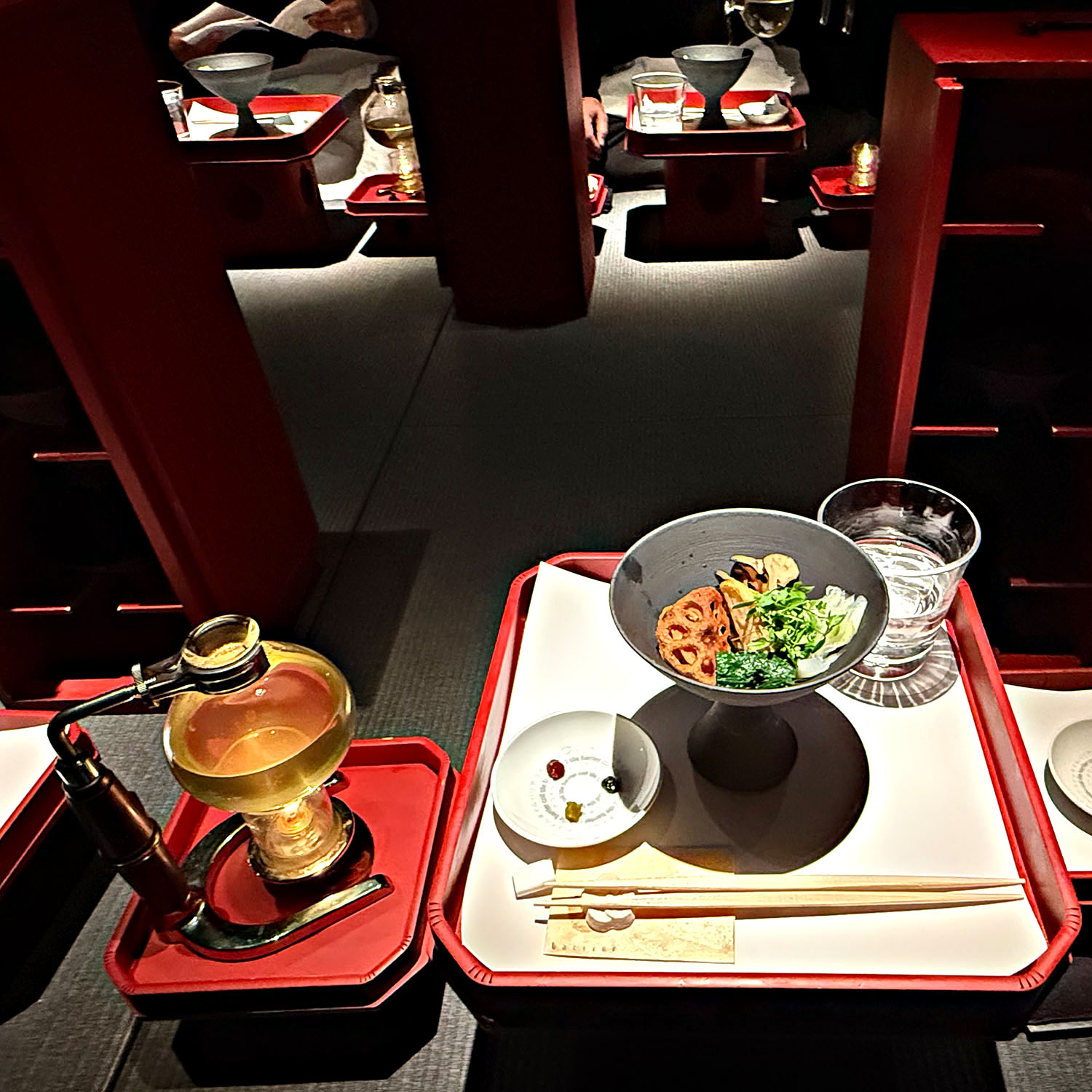 Japanese fine-dining course served with a tabletop burner at Barrier restaurant in Kanazawa.