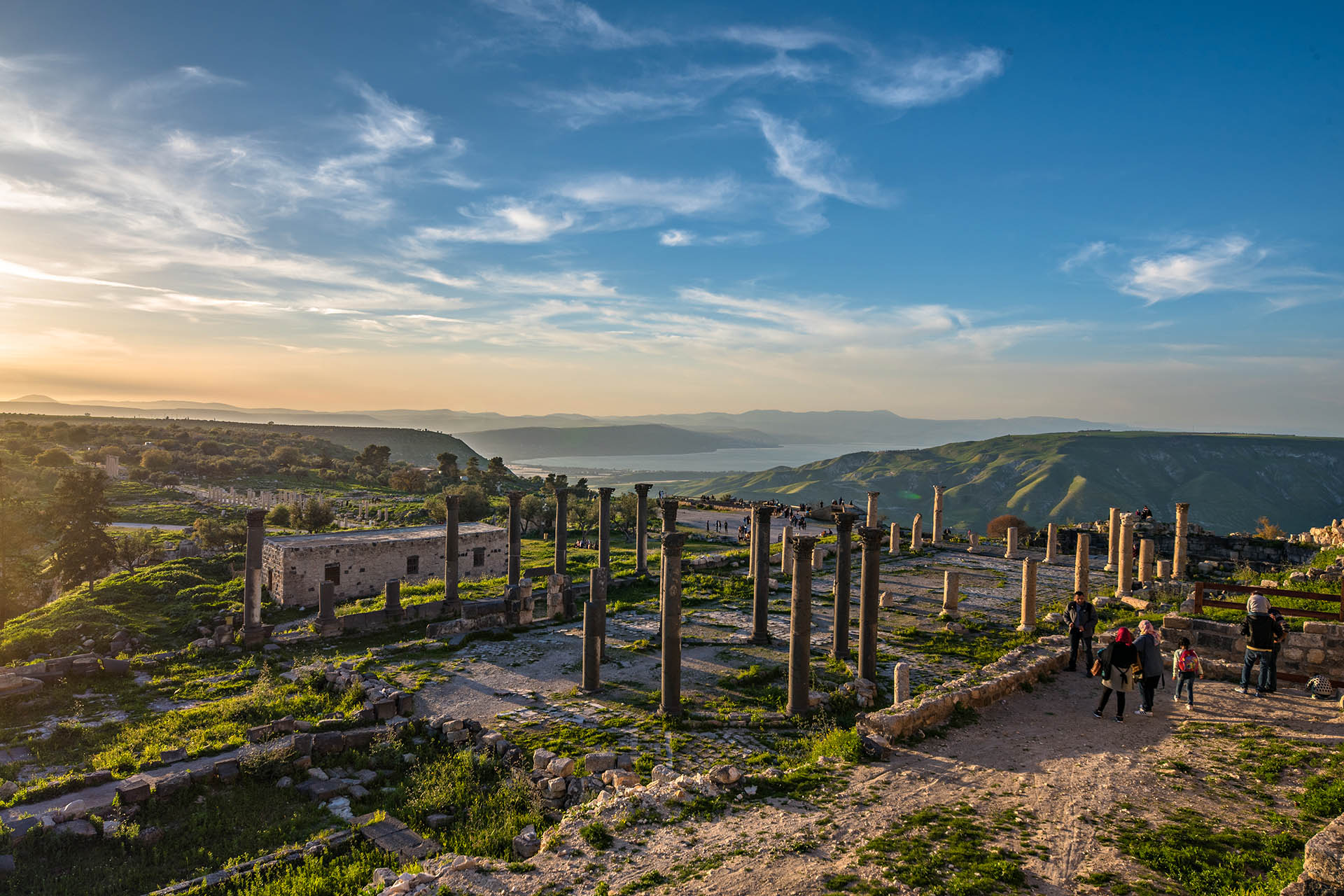 Ancient Roman ruins in Jordan’s Northern Highlands at sunset.