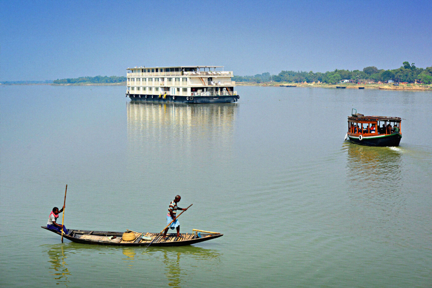 The Ganges Voyager as she lies at anchor in the Hooghly River.