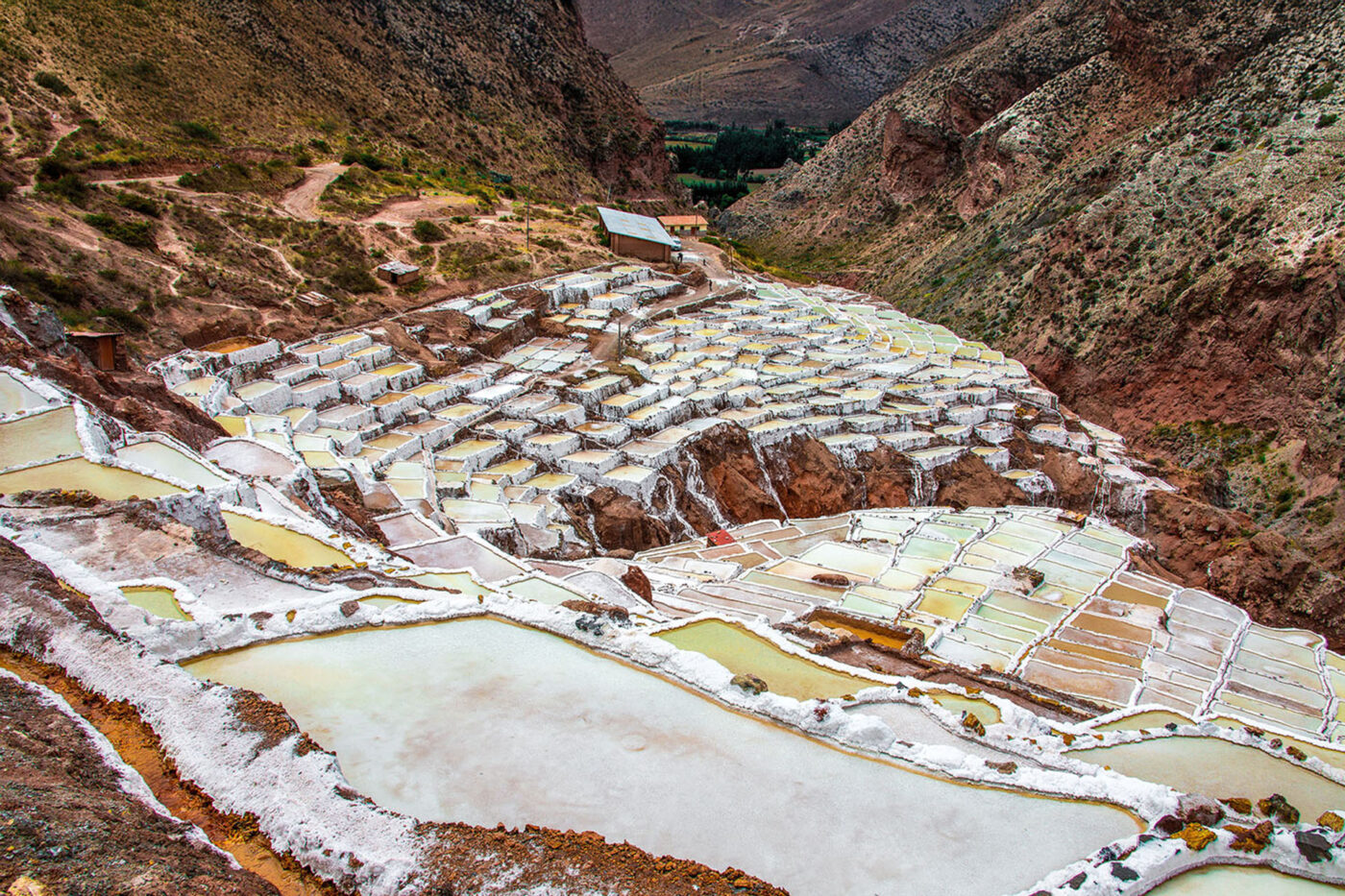 The pastel tones of Maras salt mines.