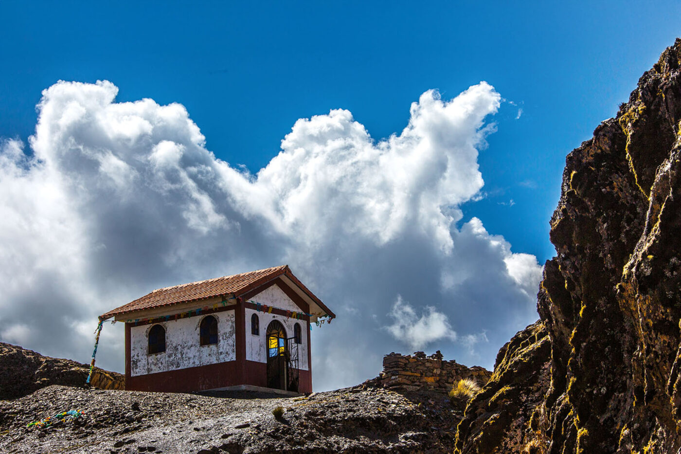 A tiny church stands watch over the Sacred Valley.