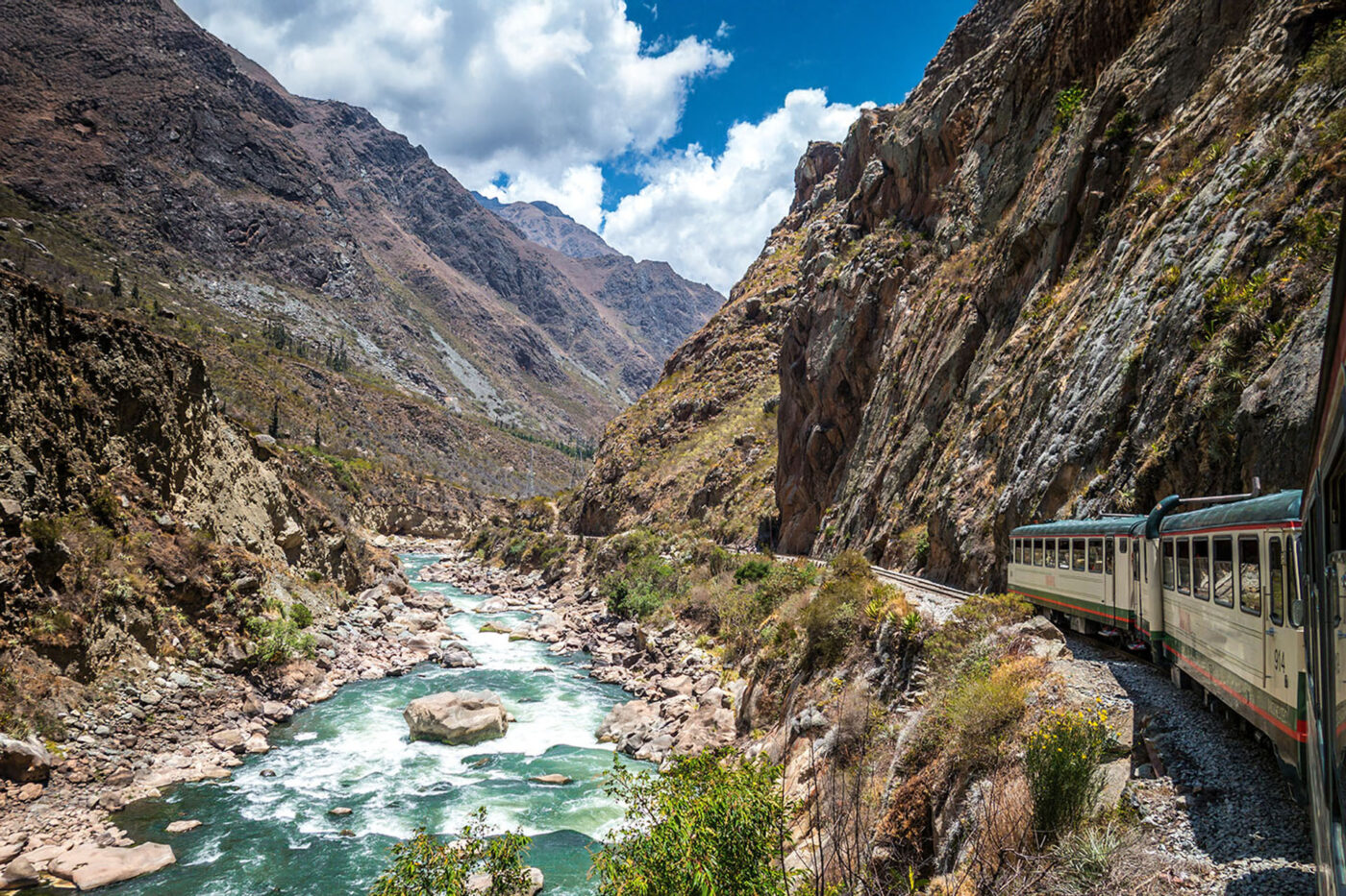 The train ride to Aguas Calientes runs alongside the Urubamba River.