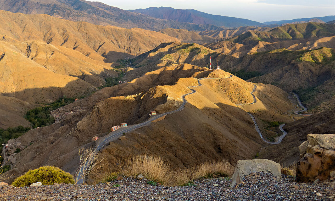 Racetrack roads weave through the High Atlas Mountains.
