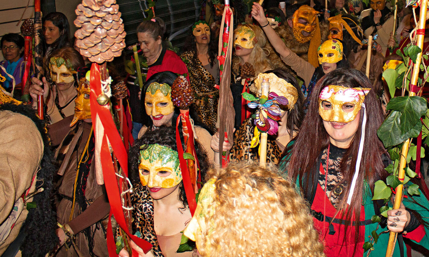 The procession is huge, comprising not only Dionysus worshippers but curious locals and tourists, too.