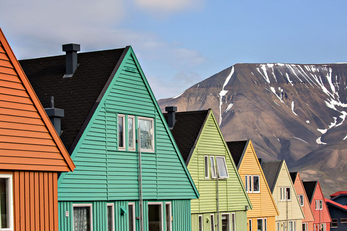 Longyearbyen houses add a splash of colour to the landscape.