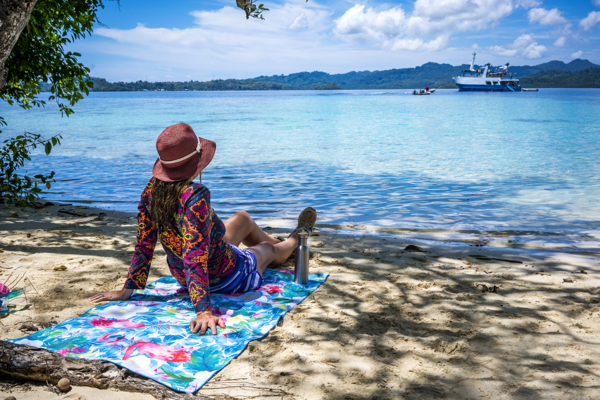 Relaxing by the crystal blue waters.