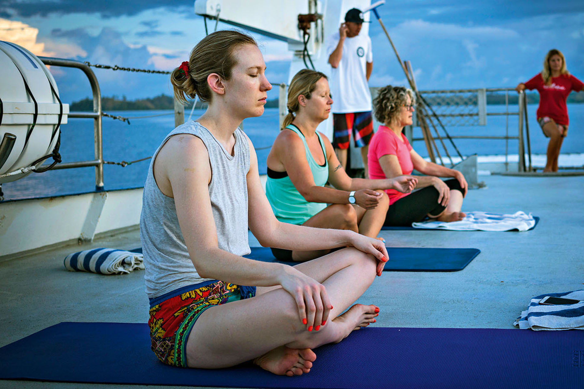 In deep meditation during a morning yoga session.