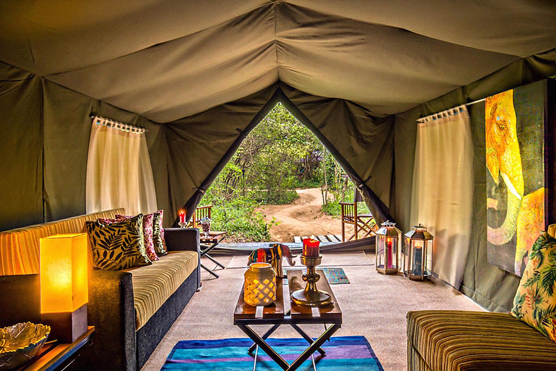 Yala camp - one of Mahoora's mobile luxury eco camps.