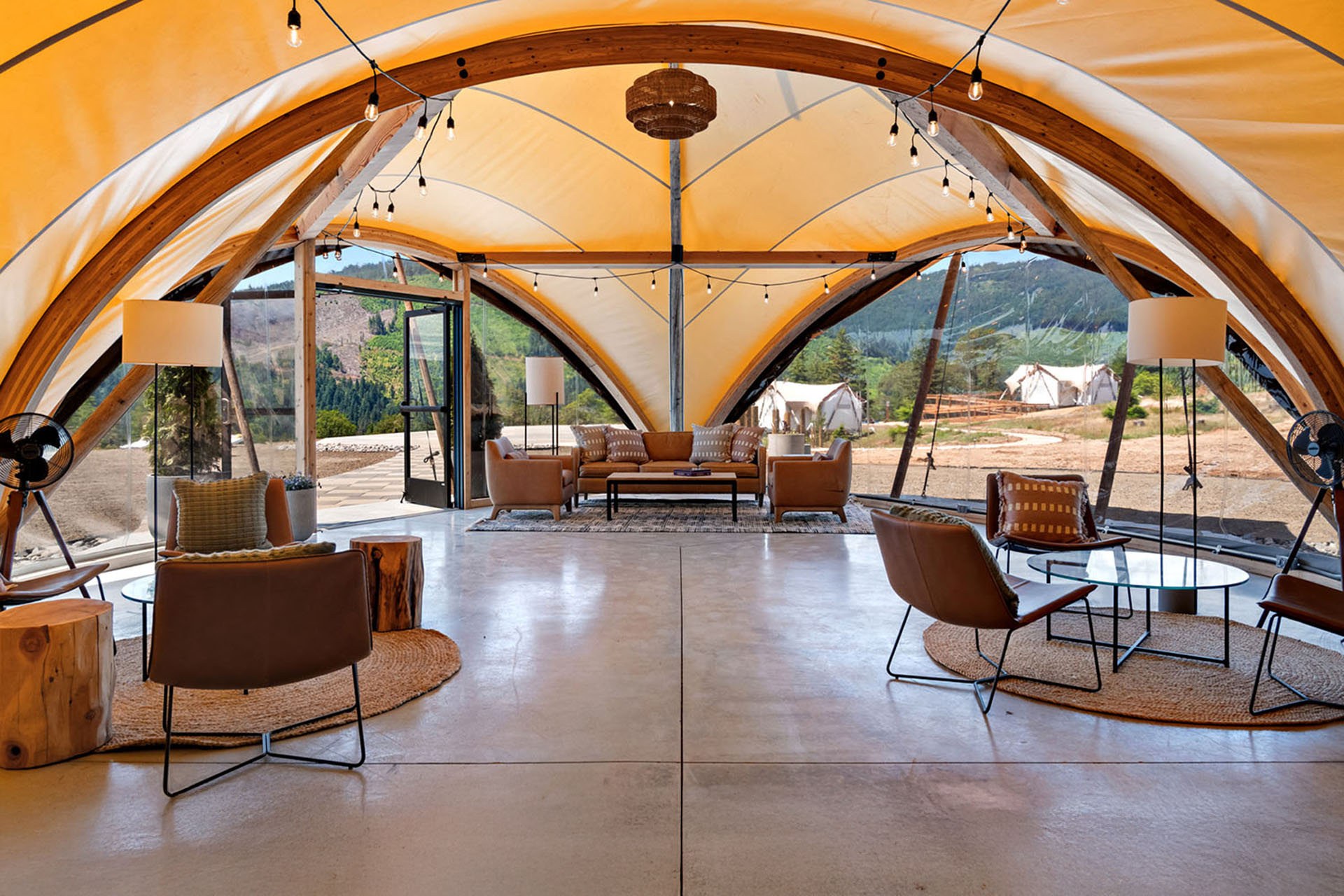 Communal lounge at Under Canvas Columbia River Gorge.