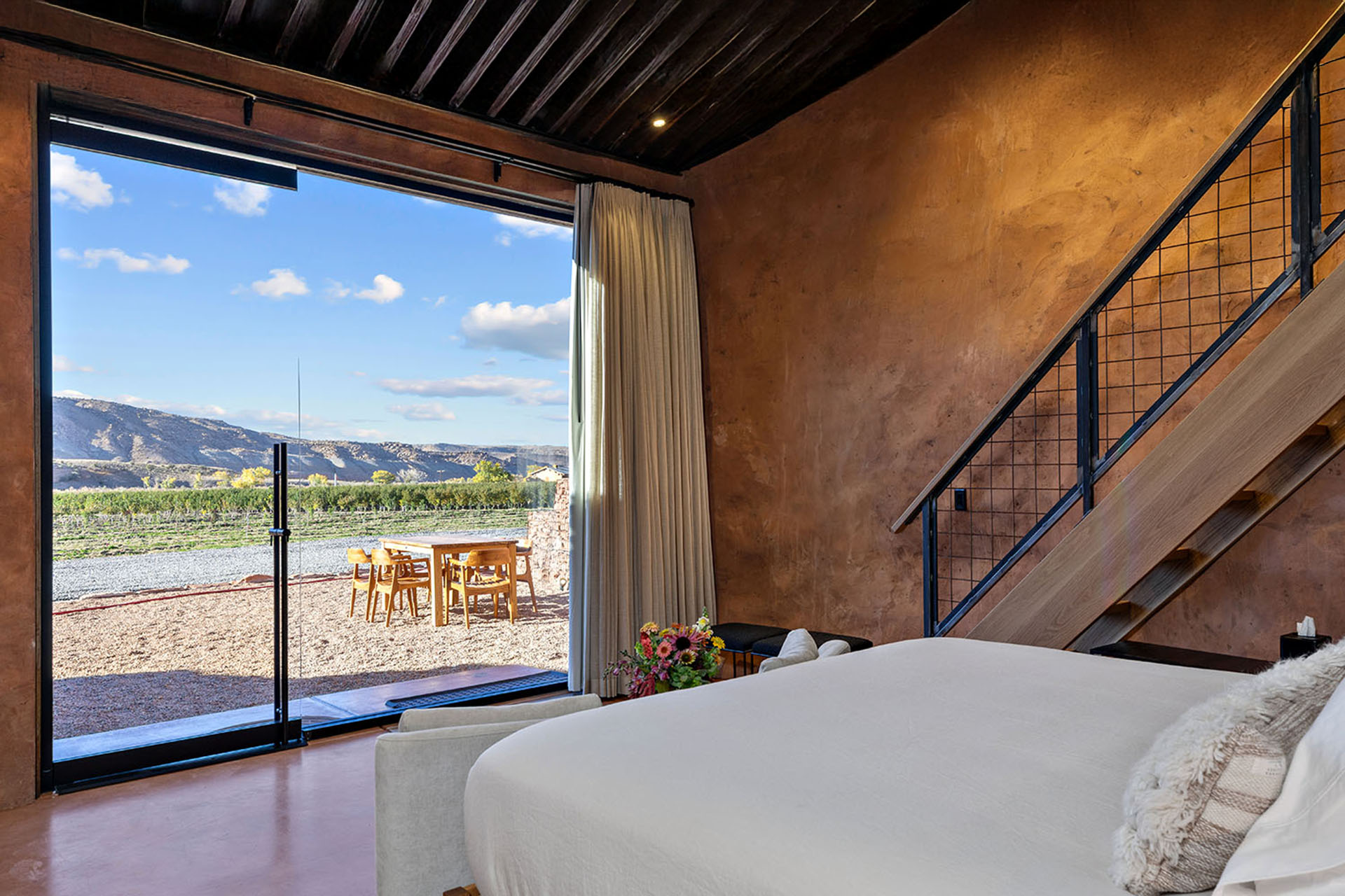 Cave suite overlooking the orchard at Honey Rock Landing.