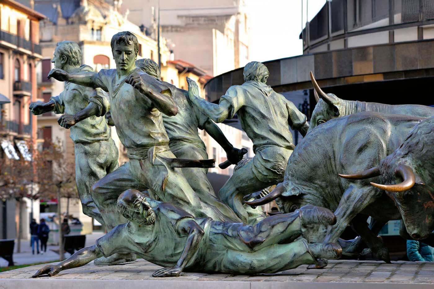 The action is frozen in bronze.
