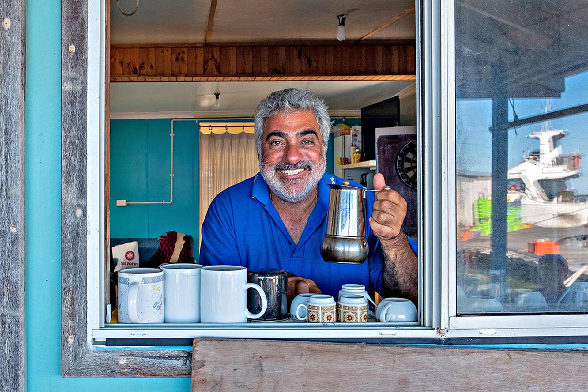 Coffee on Basile Island with Peter Scarpuzza.