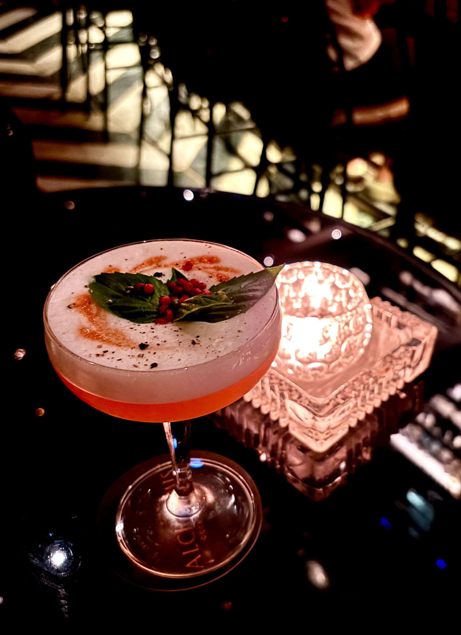 There's a whole lotta pink peppercorns on this drink.