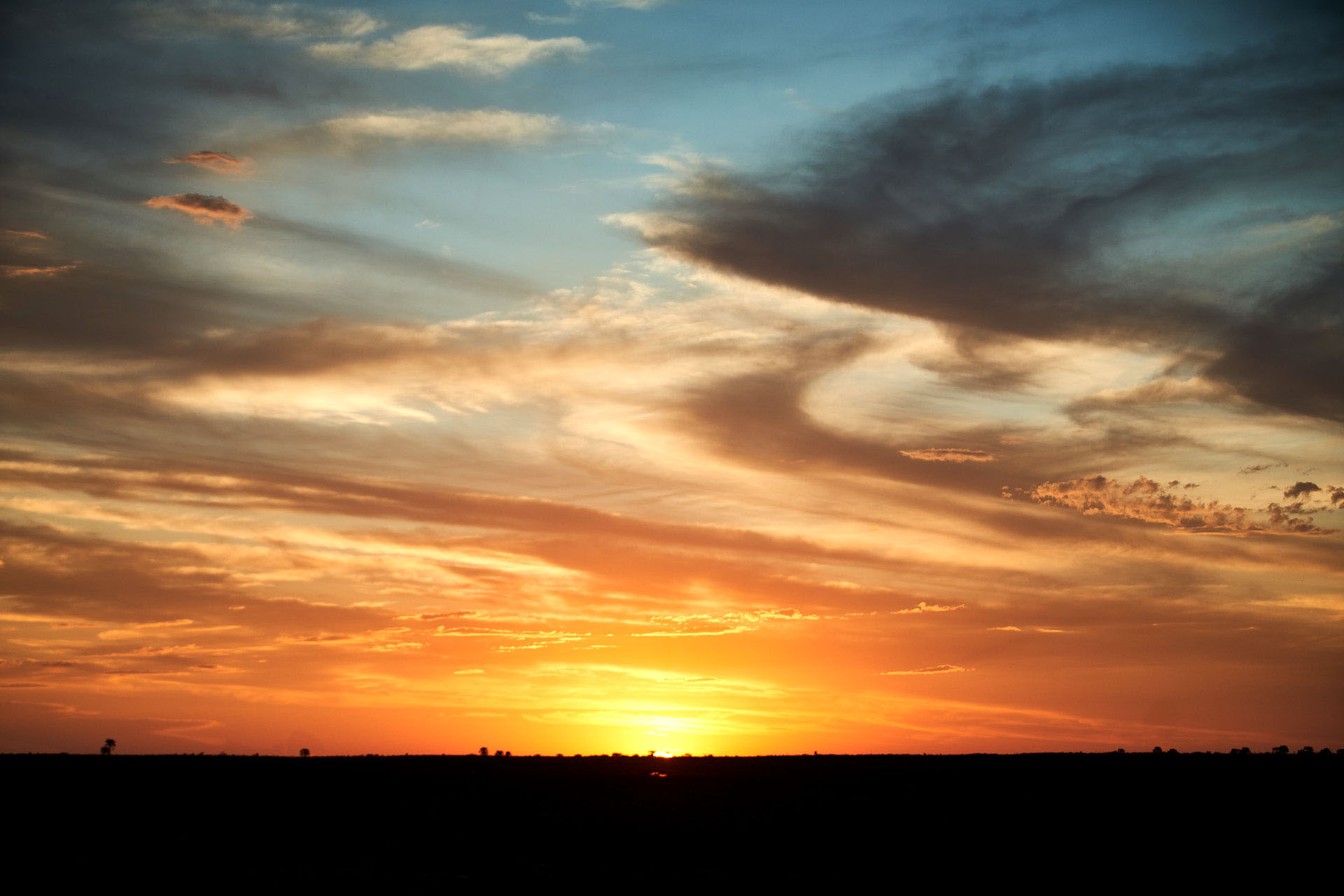 Sunset over the Kalahari landscape in Botswana.